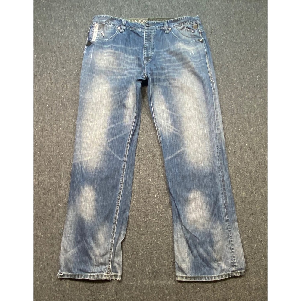 Parish Nation Jean Sz 40 Mens Blue Streetwear Grunge Distressed Baggy Y2K TShirt